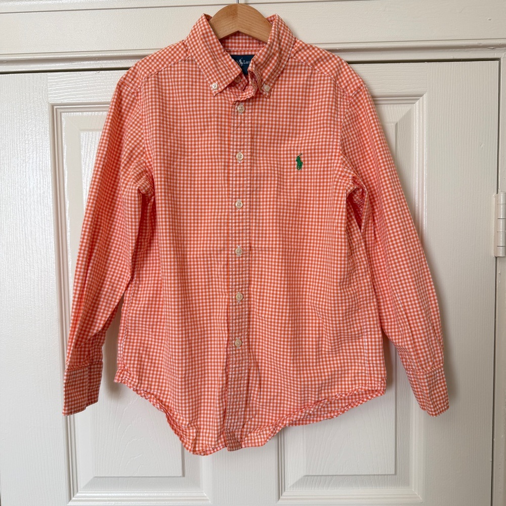 Ralph Lauren Orange Gingham Shirt Boys Size 8